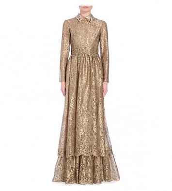 This is an amazing gown, I would feel truly special wearing it – VALENTINO Studded-collar metallic-lace gown – gold metallics – designer gowns – occasion dresses - flipped