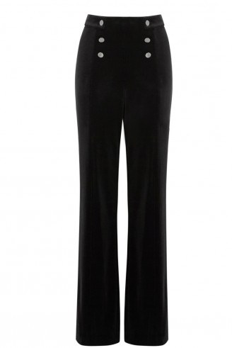 OASIS Velvet Trouser black. 70s style trousers / high waisted pants / high waist trousers / day to evening wear / going out fashion / Christmas parties / going out glamour - flipped