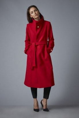 Wallis red judo coat. Classic style coats / chic outerwear / belted / winter fashion - flipped