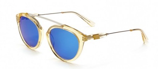 Westward Leaning – Flower 5 sunglasses with neon blue lenses and super gold – as worn by Olivia Palermo in an editorial photoshoot for whowhatwear.com. Celebrity fashion | star style | designer eyewear | what celebrities wear - flipped