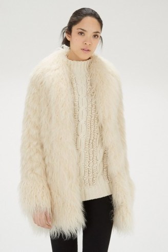 WAREHOUSE cream faux fur mix Afghan coat. Winter coats / shaggy jackets / warm fashion - flipped