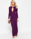 ASOS Slinky Deep Plunge Maxi Dress in wine. Plunging evening dresses | party fashion | low cut gowns | front keyhole cut out
