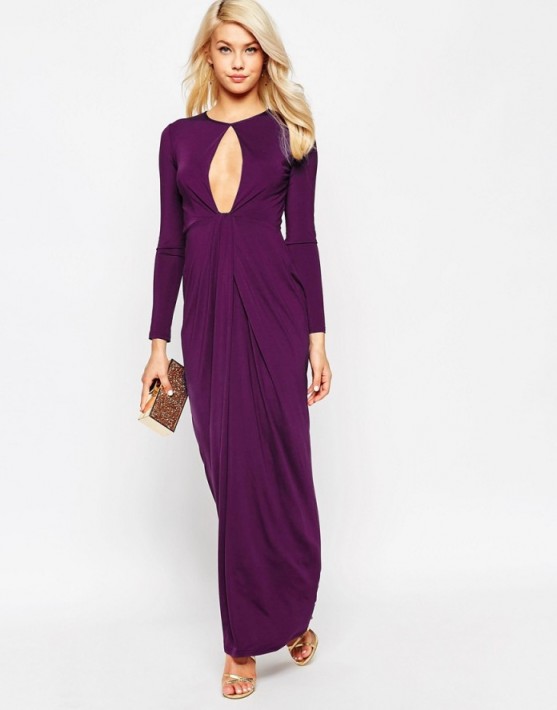 ASOS Slinky Deep Plunge Maxi Dress in wine. Plunging evening dresses ...