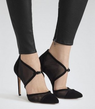 REISS – Aurora black mesh detail shoes ~ party shoes ~ chic high heels - flipped