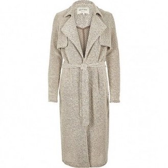 River Island Beige jersey belted trench coat – winter coats – chic style outerwear – longline - flipped