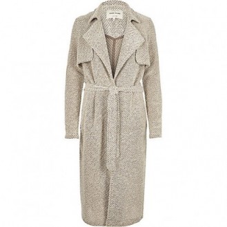 River Island Beige jersey belted trench coat – winter coats – chic style outerwear – longline