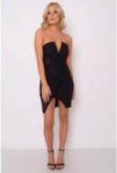 Rare – Black Asymmetric Wrap Bandeau Dress. Plunge neckline | plunging necklines | deep V | low cut party dresses | strapless evening fashion | LBD