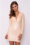 Limited Edition – Blush Sequin Embellished Plunge Dress. Deep V-necklines | plunging party dresses | sequins | occasion fashion