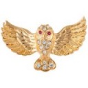 Susan Caplan Vintage 1960s Attwood & Sawyer Gold Plated Austrian Crystal Owl Brooch – 60s brooches – owls – bird jewellery – costume jewelry