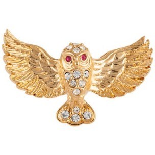 Susan Caplan Vintage 1960s Attwood & Sawyer Gold Plated Austrian Crystal Owl Brooch – 60s brooches – owls – bird jewellery – costume jewelry - flipped