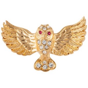 Susan Caplan Vintage 1960s Attwood & Sawyer Gold Plated Austrian Crystal Owl Brooch – 60s brooches – owls – bird jewellery – costume jewelry