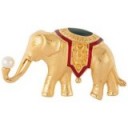 Susan Caplan Vintage 1970s Monet Gold Plated Faux Pearl and Enamel Elephant Brooch, Gold – 70s brooches – costume jewellery – elephants – animal jewelry