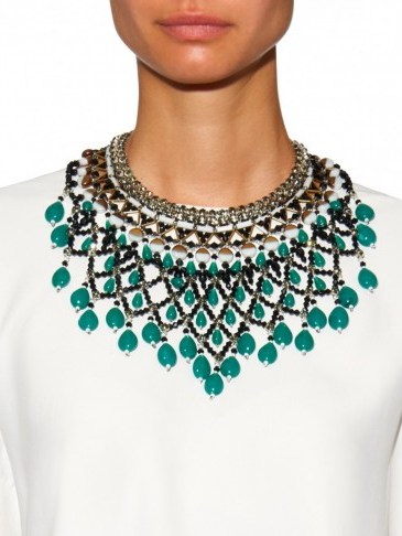 Luxe style collar necklace – ETRO Crystal and bead-embellished necklace. Luxury looks ~ green beaded necklaces ~ designer statement jewellery - flipped