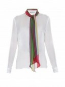 MARY KATRANTZOU Folia rainbow scarf silk-chiffon blouse. Designer fashion ~ luxury white blouses ~ pop of colour ~ shirts with scarves