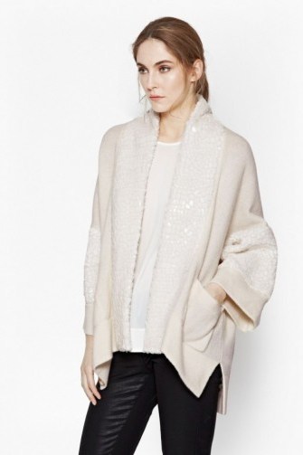 FRENCH CONNECTION – Frosty Lambswool Cardigan in winter white. Embellished cardigans | shimmering knitwear | stylish knits | winter fashion | luxe style - flipped