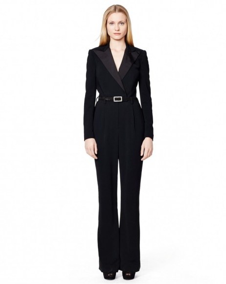 Ralph Lauren Black Label – GIANA Tuxedo Jumpsuit in black – as worn by Charlotte Riley at the premiere of In The Heart Of The Sea in London, 2 December 2015. Celebrity fashion | star style | designer jumpsuits | what celebrities wear | film premieres - flipped