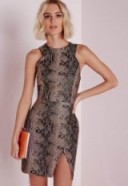 Missguided – glitter high neck shift dress brown. Shimmering party dresses – snake prints – going out glamour – evening fashion – sequins
