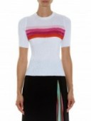 MARY KATRANTZOU Hele striped-intarsia sweater. Designer tops ~ ribbed knit sweaters ~ white & pink crew neck tops ~ pop of colour