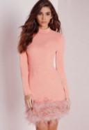 I love this chic little dress…Missguided high neck feather trim bodycon dress rose pink ~ affordable luxe ~ party dresses ~ feathers ~ evening fashion ~ going out