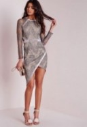Missguided lace binding asymmetric midi dress grey/nude. Party dresses / going out glamour / evening fashion