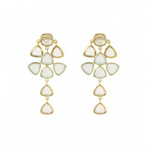 Pomegranate – Long statement earrings with Aqua chalcedony, prehnite and lemon quartz – statement jewellery – drop earrings – cocktail accessories