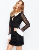 Millie Mackintosh Monochrome Mini Dress With Fluted Cuffs black ~ semi sheer lace fabric ~ party dresses ~ evening fashion