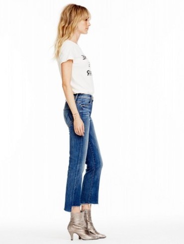 MOTHER Insider Crop Step Fray Jeans – as worn by Emma Roberts shopping in Los Angeles, 23 December 2015. Celebrity fashion | casual star style | designer frayed jeans | blue denim | what celebrities wear - flipped