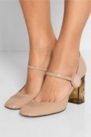 NICHOLAS KIRKWOOD Carnaby patent-leather Mary Jane pumps. Beige Mary Janes ~ nude tone ~ designer shoes ~ square toe ~ translucent block heel