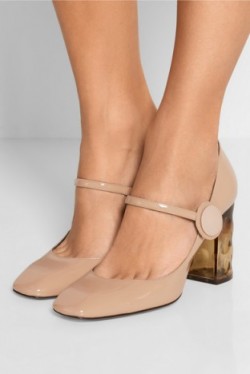 NICHOLAS KIRKWOOD Carnaby patent-leather Mary Jane pumps. Beige Mary Janes ~ nude tone ~ designer shoes ~ square toe ~ translucent block heel