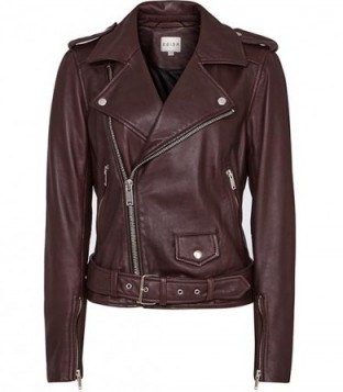REISS Nira leather biker jacket in deep bordeaux ~ casual jackets - flipped