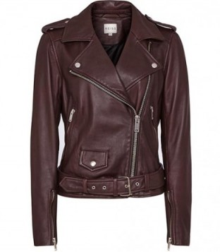 REISS Nira leather biker jacket in deep bordeaux ~ casual jackets