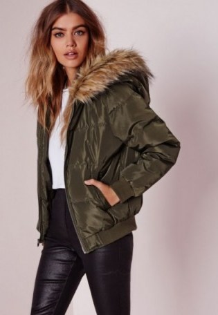 Stay warm and stylish…Missguided padded faux fur hood khaki jacket ~ casual fashion ~ winter jackets - flipped