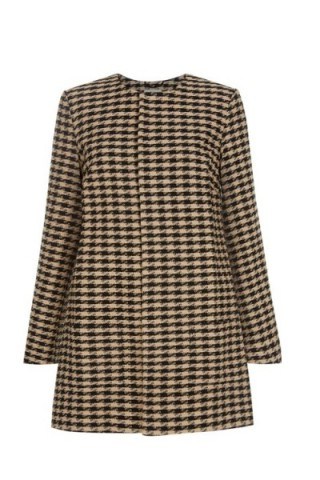 PEOPLE TREE – Houndstooth coat – as worn by Lucy Mecklenburgh out and about in Essex, 2 December 2015. Celebrity fashion | smart check coats | what celebrities wear - flipped