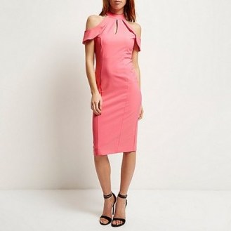 River Island Pink cold shoulder bodycon midi dress – party dresses – going out fashion – evening wear - flipped