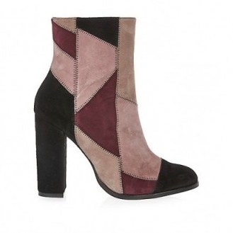 River Island Pink suede patchwork block heel boots – high heeled ankle boots – chunky heels - flipped