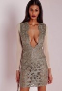 Missguided premium faux leather applique bodycon dress taupe. Party glamour | plunging necklines | evening dresses | going out fashion | low cut | plunge neckline
