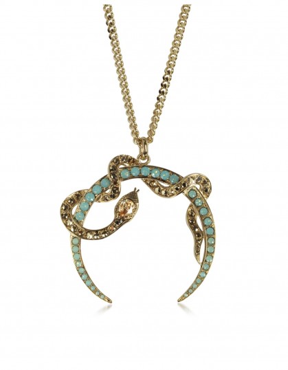 ROBERTO CAVALLI Serpent Luxe Golden Pendant Necklace w/Crystals ~ statement jewellery ~ large pendants ~ snakes / serpents ~ designer fashion jewellery ~ statement jewelry