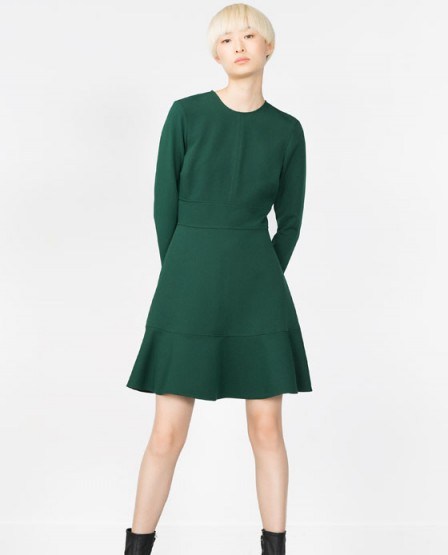 ZARA – Green Skater Dress – as worn by Holly Willoughby on This Morning, 30 November 2015. Celebrity fashion | star style | fit and flare dresses | what celebrities wear - flipped