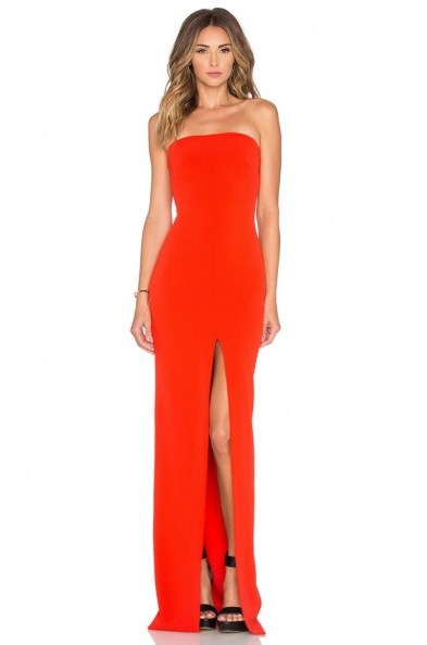 SOLACE LONDON – Alston maxi dress in red – as worn by Michelle Keegan posted on Instagram, 29 November 2015. Strapless evening dresses | celebrity fashion | long occasion gowns | what celebrities wear - flipped