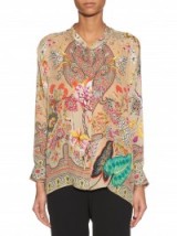 Luxe printed blouse – ETRO Stand-collar paisley botanical-print blouse. Luxury blouses ~ rich floral prints ~ designer fashion