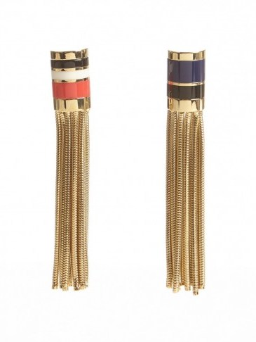 Luxe evening accessories – LANVIN Tassel stripe earrings. Designer fashion jewellery ~ long statement earrings ~ occasion accessories ~ luxury style - flipped