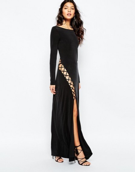 The Jetset Diaries Novella Lace Up Maxi Dress in Black ~ long slinky gowns ~ fluid party dresses ~ occasion wear ~ evening fashion - flipped
