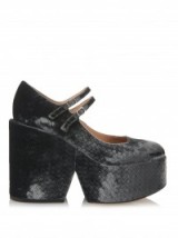 MARY KATRANTZOU Velvet platform wedge pumps. Mary Jane platforms ~ designer Mary Janes ~ high heels ~ double front strap ~ luxury shoes