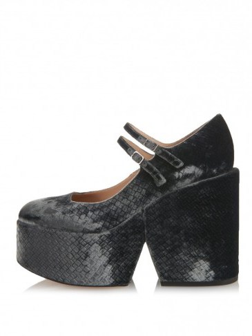 MARY KATRANTZOU Velvet platform wedge pumps. Mary Jane platforms ~ designer Mary Janes ~ high heels ~ double front strap ~ luxury shoes - flipped
