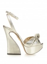 Luxe high heels – CHARLOTTE OLYMPIA Vreeland lamé knotted sandals. Designer shoes ~ silver platforms ~ metallic ankle strap sandal ~ luxury style