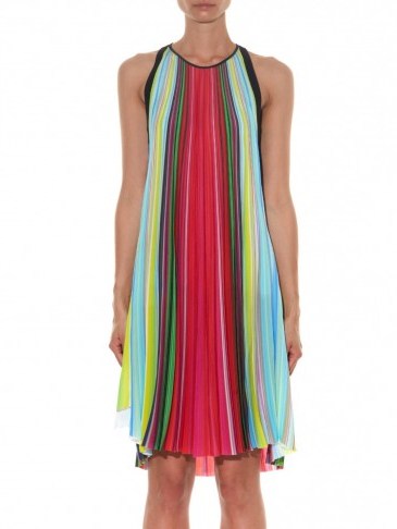 MARY KATRANTZOU – Resort 2016 – Yas Rainbow Stripe-print dress. Designer fashion ~ multicoloured stripes - flipped