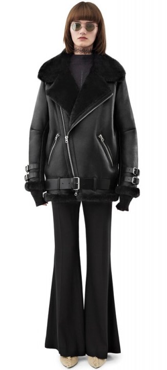 ACNE STUDIOS VELOCITE LEATHER SHEARLING JACKET in black – as worn by Heidi Klum in St. Moritz on 29 December 2015. Star style jackets | celebrity fashion | what celebrities wear | designer outerwear - flipped