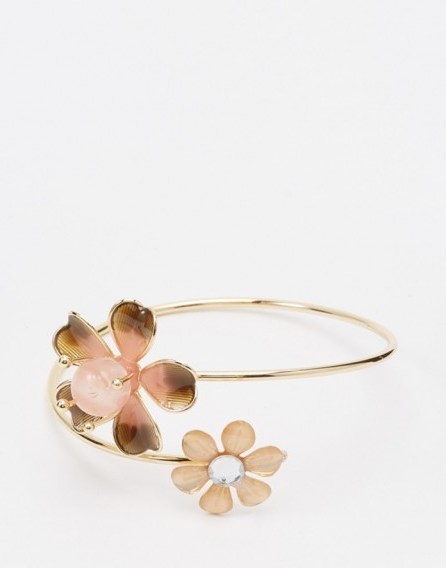 ASOS Flower Twist Bangle Cuff Bracelet in pink – floral cuffs – fashion bracelets – affordable jewellery - flipped