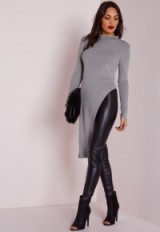 Love this look!…Missguided asymmetric long sleeve top grey. Winter style – longline tops – knitted fashion – stylish knitwear