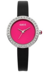 OASIS Black Leather Strap Watch with hot pink face ~ ladies watches ~ womens accessories ~ girly ~ feminine style ~ stone embellished